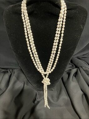 Classic Pearl Multi-Strand Knot Necklace - White